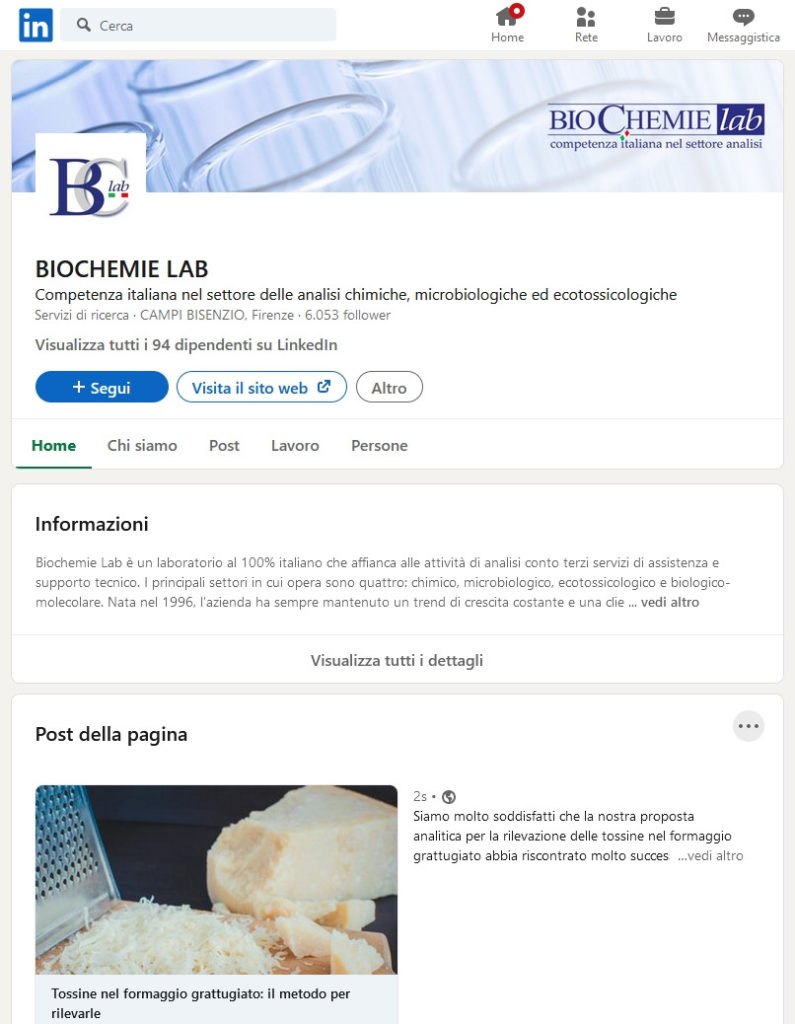 Pagina LinkedIn Biochemie Lab